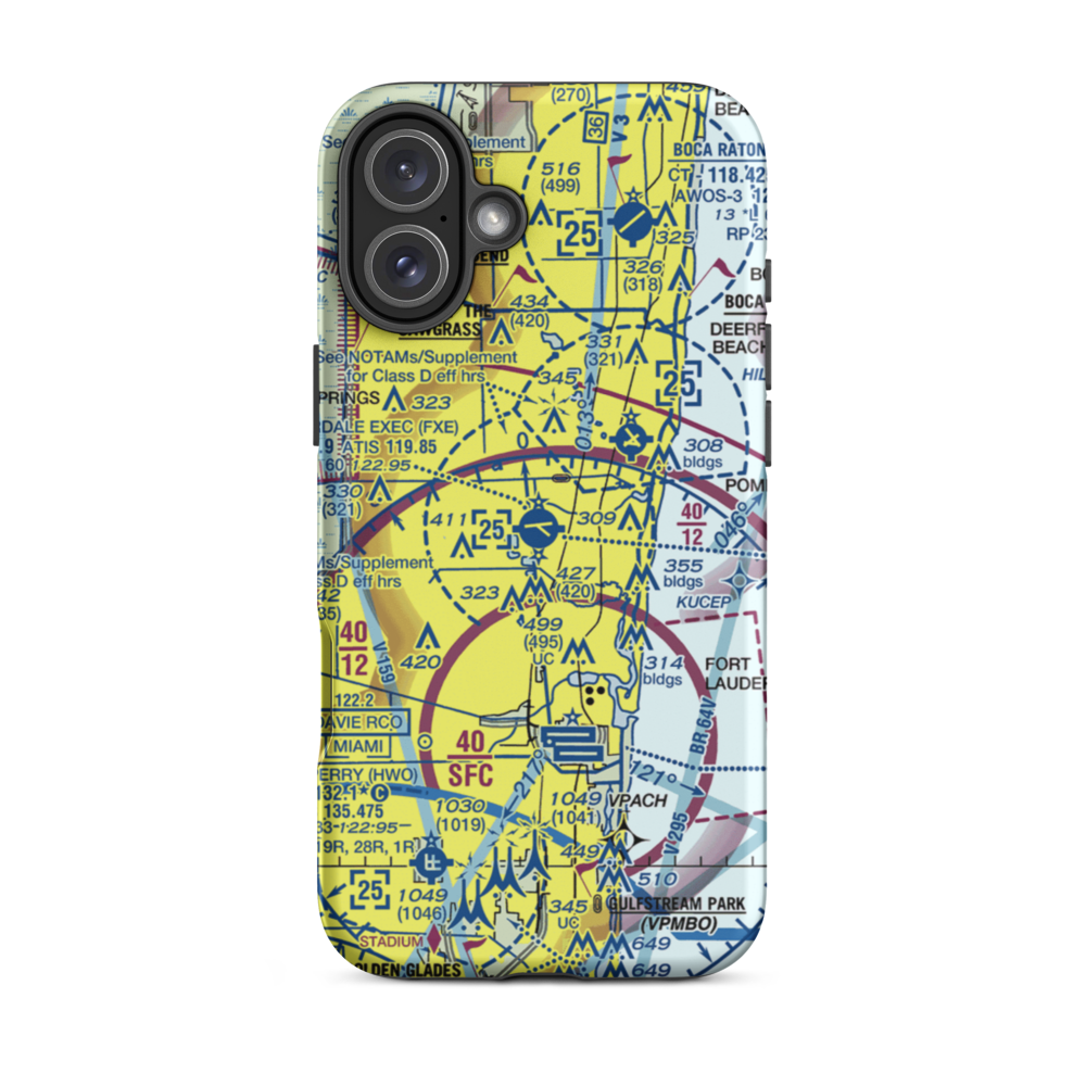 Fort Lauderdale Executive Airport (FXE) VFR Sectional  Tough iPhone Case iPhone 16 Plus model shown
