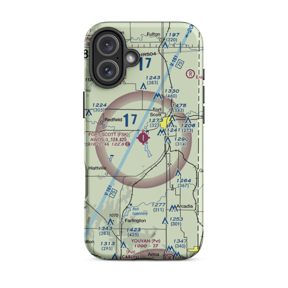 Fort Scott Municipal Airport (FSK) VFR Sectional  Tough iPhone Case iPhone 16 Plus model shown