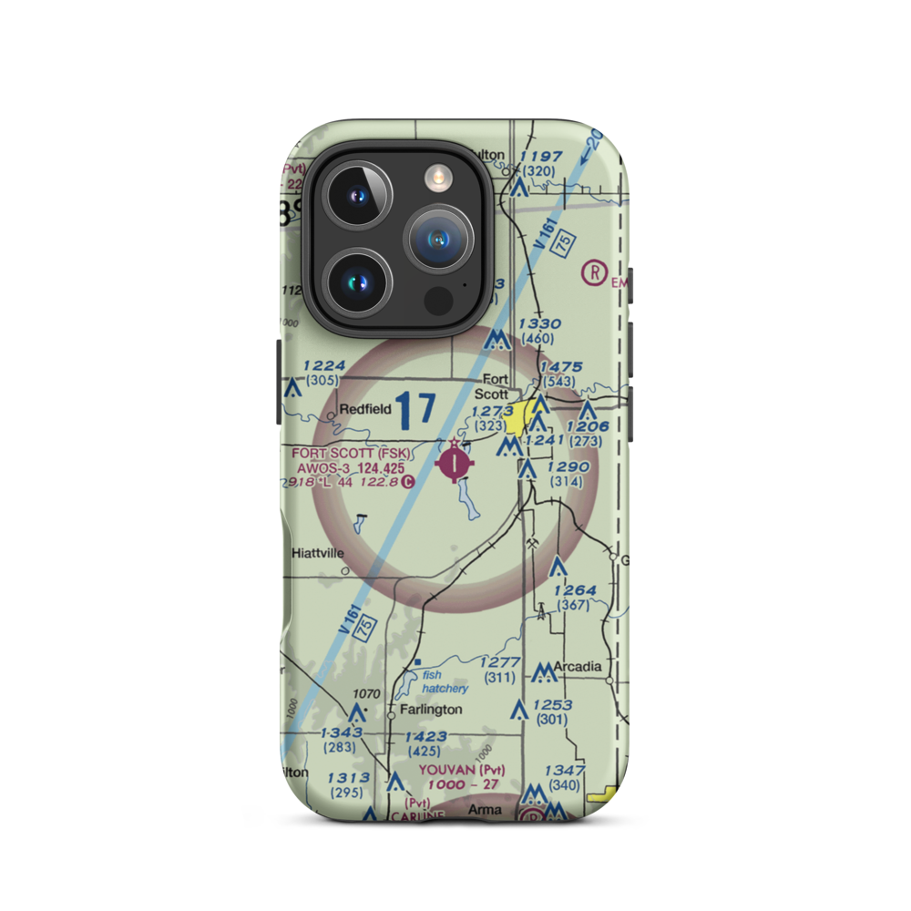 Fort Scott Municipal Airport (FSK) VFR Sectional  Tough iPhone Case iPhone 16 Pro model shown
