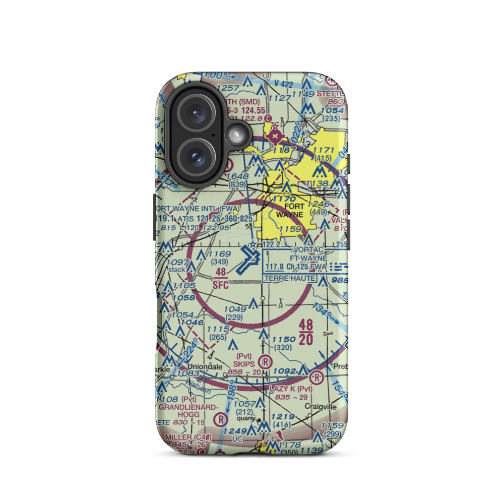 Fort Wayne International Airport (FWA) VFR Sectional  Tough iPhone Case iPhone 16 model shown