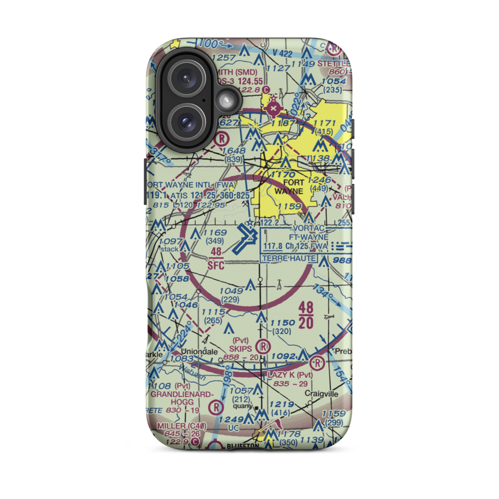 Fort Wayne International Airport (FWA) VFR Sectional  Tough iPhone Case iPhone 16 Plus model shown