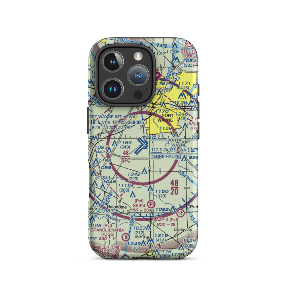 Fort Wayne International Airport (FWA) VFR Sectional  Tough iPhone Case iPhone 16 Pro model shown
