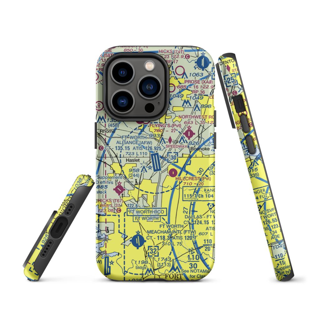 Fort Worth Alliance Airport (AFW) VFR Sectional  Tough iPhone Case iPhone 14 Pro model shown