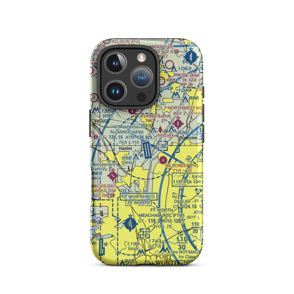 Fort Worth Alliance Airport (AFW) VFR Sectional  Tough iPhone Case iPhone 16 Pro model shown