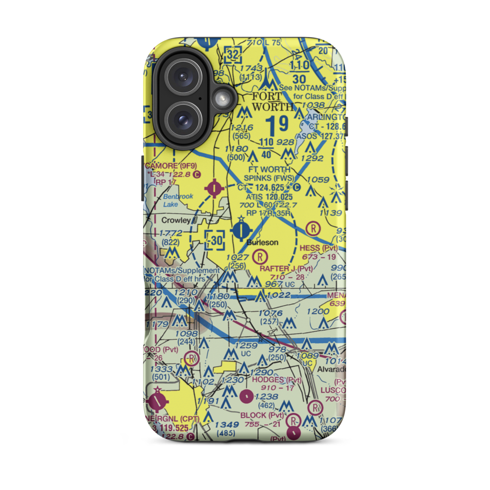 Fort Worth Spinks Airport (FWS) VFR Sectional  Tough iPhone Case iPhone 16 Plus model shown