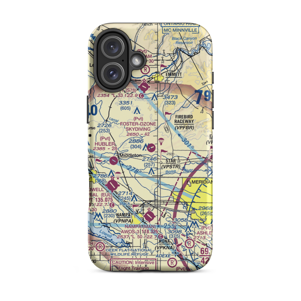 Foster Field - Dzone Skydiving Airport (ID92) VFR Sectional  Tough iPhone Case iPhone 16 Plus model shown