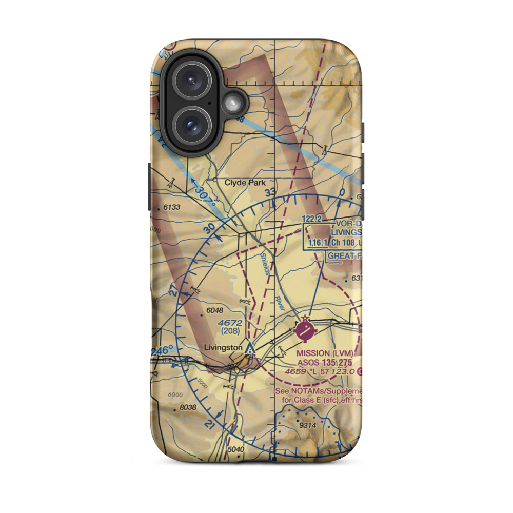 Foster Ranches Airport (MT89) VFR Sectional  Tough iPhone Case iPhone 16 Plus model shown