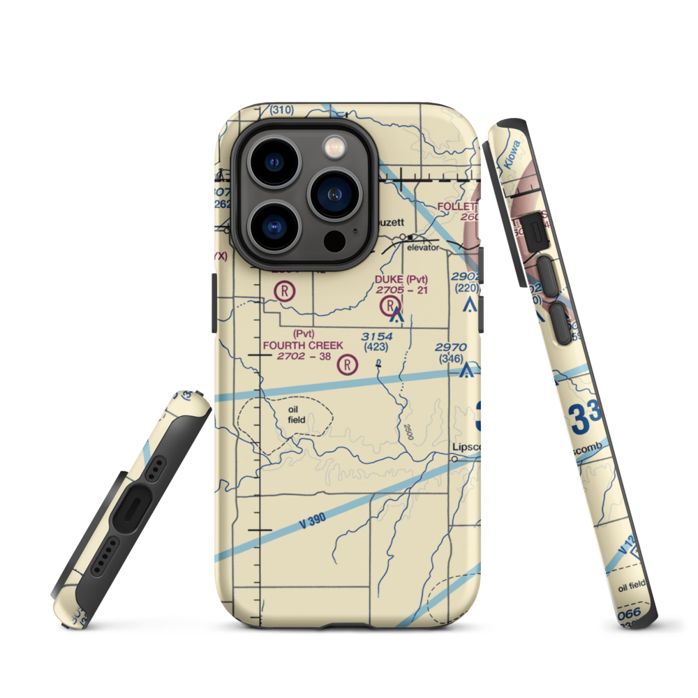 Fourth Creek Ranch Airport (TS79) VFR Sectional  Tough iPhone Case iPhone 14 Pro model shown