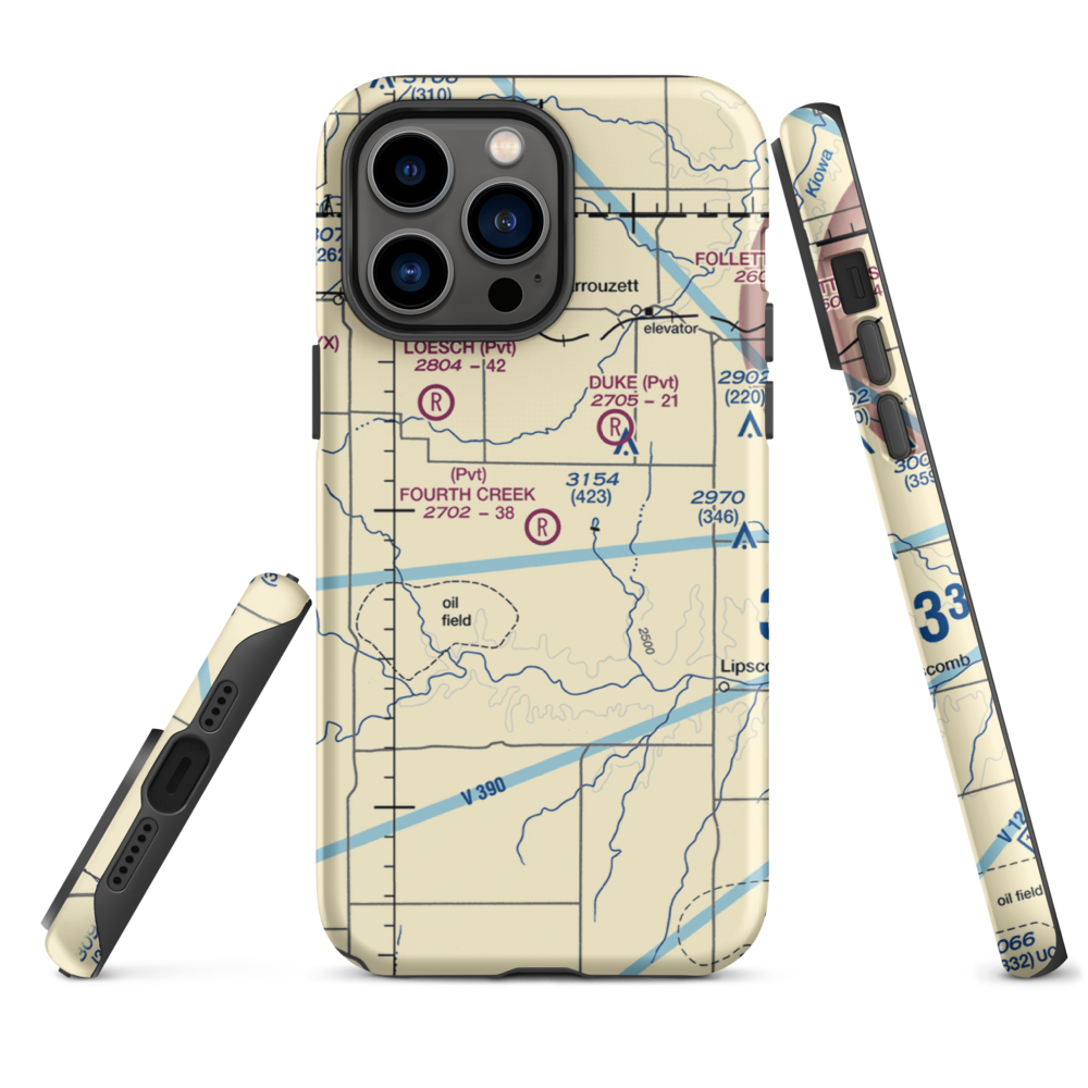 Fourth Creek Ranch Airport (TS79) VFR Sectional  Tough iPhone Case iPhone 14 Pro Max model shown