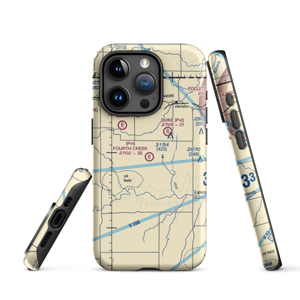Fourth Creek Ranch Airport (TS79) VFR Sectional  Tough iPhone Case iPhone 15 Pro model shown