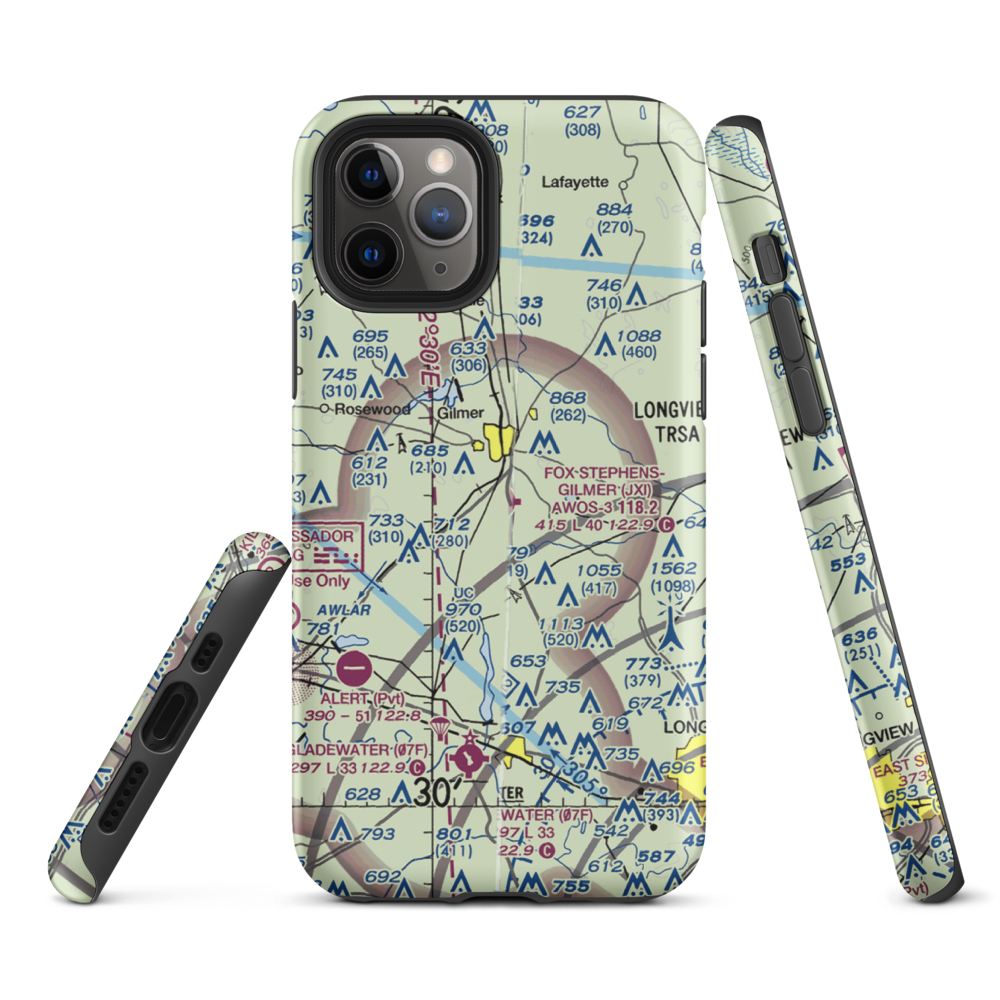 Fox Stephens Field Gilmer Municipal Airport (JXI) VFR Sectional  Tough iPhone Case iPhone 11 Pro model shown