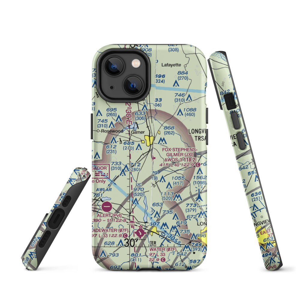 Fox Stephens Field Gilmer Municipal Airport (JXI) VFR Sectional  Tough iPhone Case iPhone 14 model shown