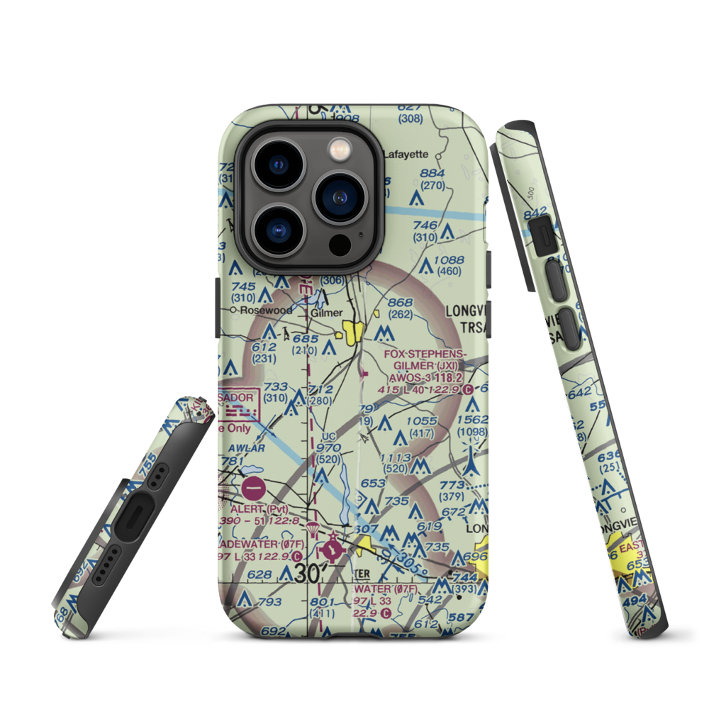 Fox Stephens Field Gilmer Municipal Airport (JXI) VFR Sectional  Tough iPhone Case iPhone 14 Pro model shown