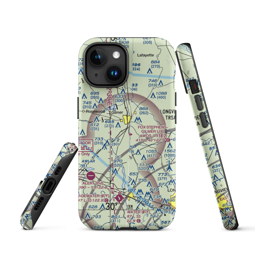 Fox Stephens Field Gilmer Municipal Airport (JXI) VFR Sectional  Tough iPhone Case iPhone 15 model shown