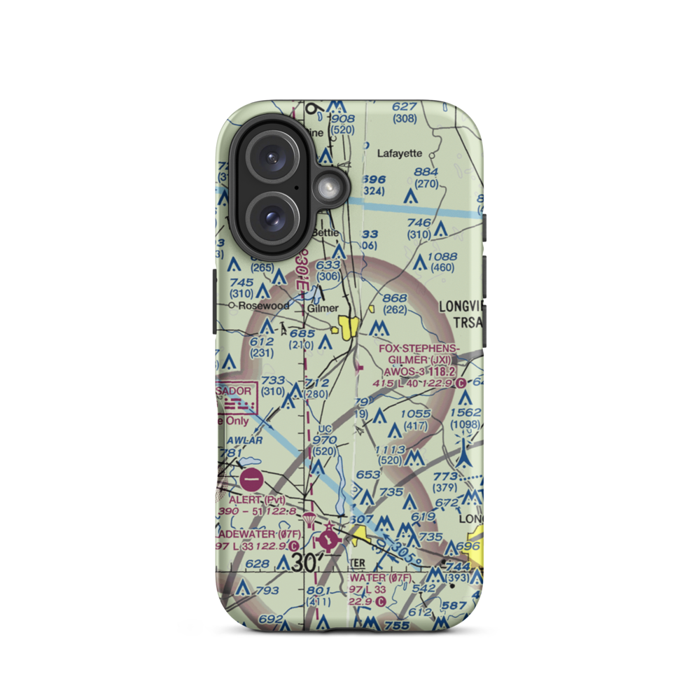 Fox Stephens Field Gilmer Municipal Airport (JXI) VFR Sectional  Tough iPhone Case iPhone 16 model shown