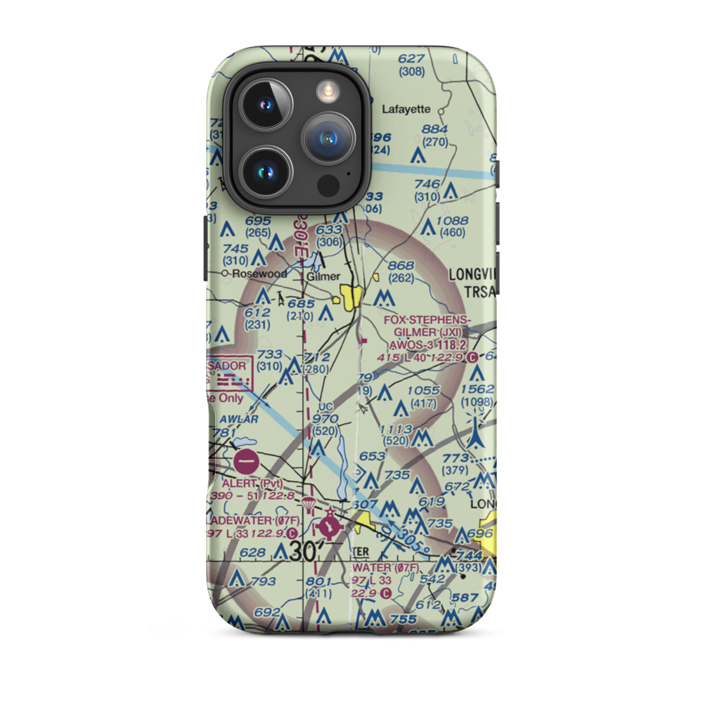 Fox Stephens Field Gilmer Municipal Airport (JXI) VFR Sectional  Tough iPhone Case iPhone 16 Pro Max model shown