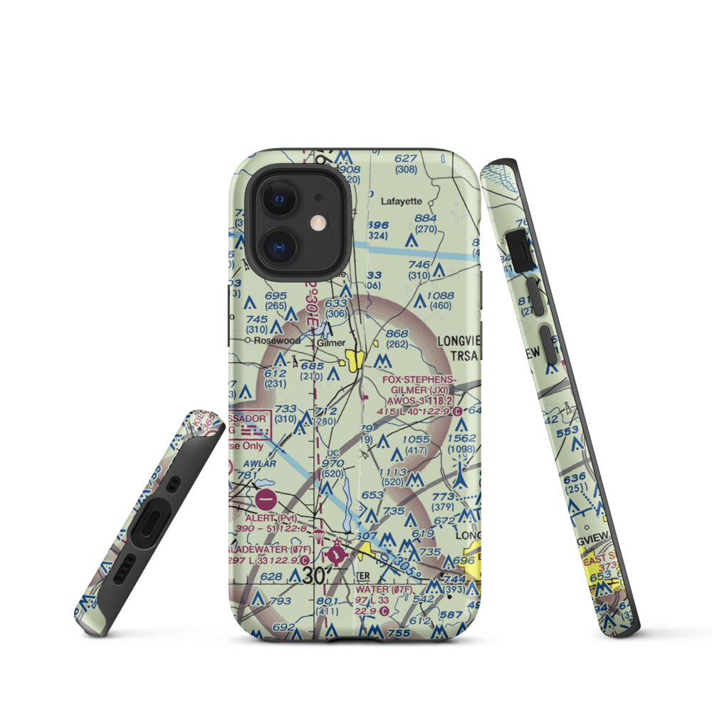 Fox Stephens Field Gilmer Municipal Airport (JXI) VFR Sectional  Tough iPhone Case iPhone 12 mini model shown