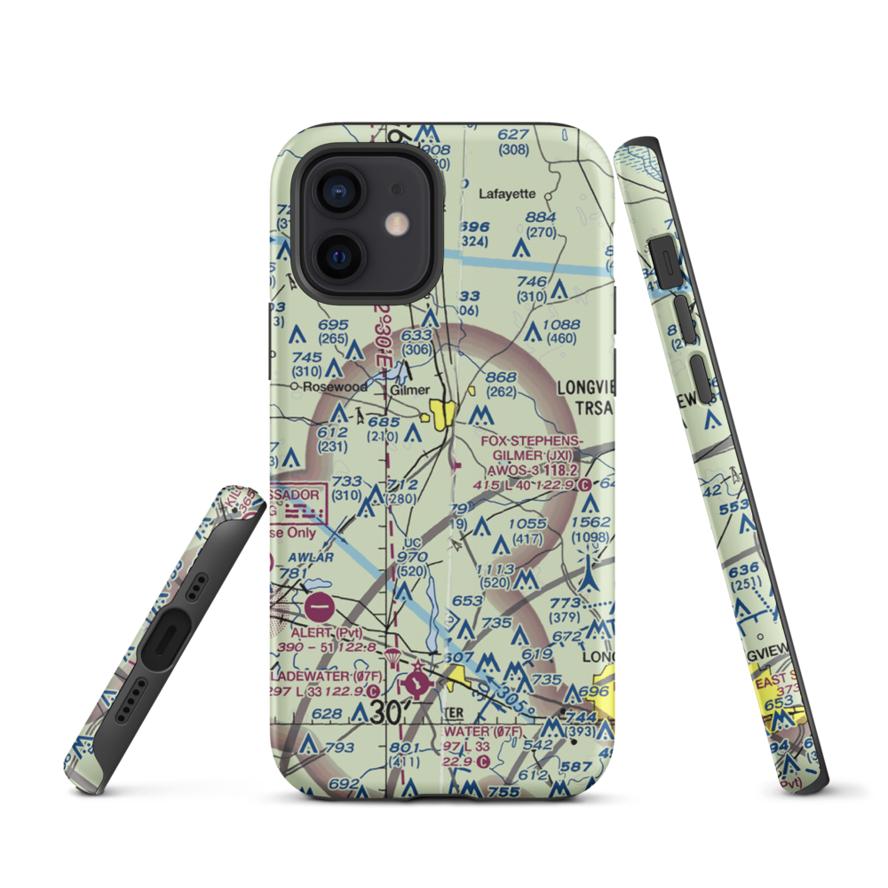 Fox Stephens Field Gilmer Municipal Airport (JXI) VFR Sectional  Tough iPhone Case iPhone 12 model shown
