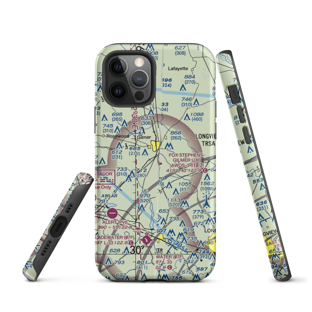 Fox Stephens Field Gilmer Municipal Airport (JXI) VFR Sectional  Tough iPhone Case iPhone 12 Pro model shown