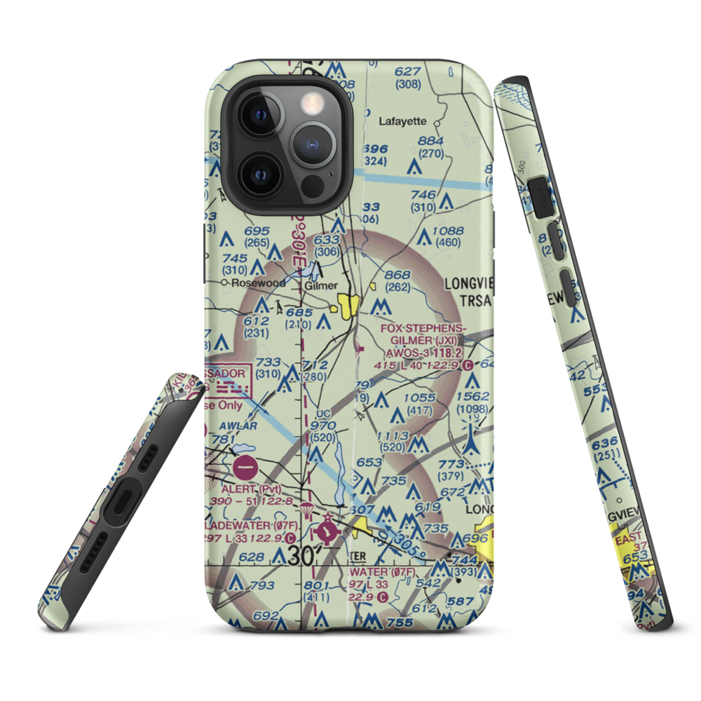 Fox Stephens Field Gilmer Municipal Airport (JXI) VFR Sectional  Tough iPhone Case iPhone 12 Pro Max model shown
