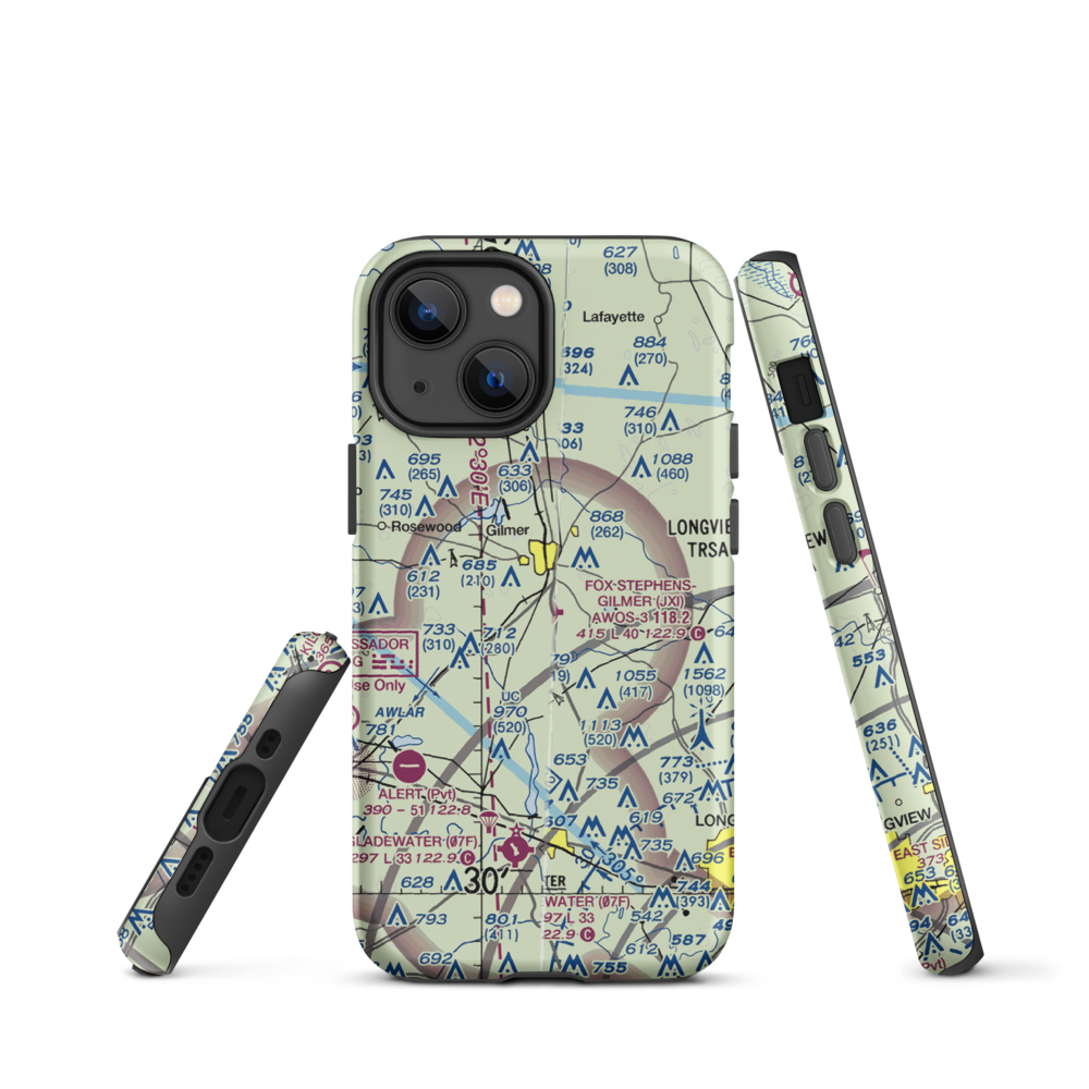 Fox Stephens Field Gilmer Municipal Airport (JXI) VFR Sectional  Tough iPhone Case iPhone 13 mini model shown