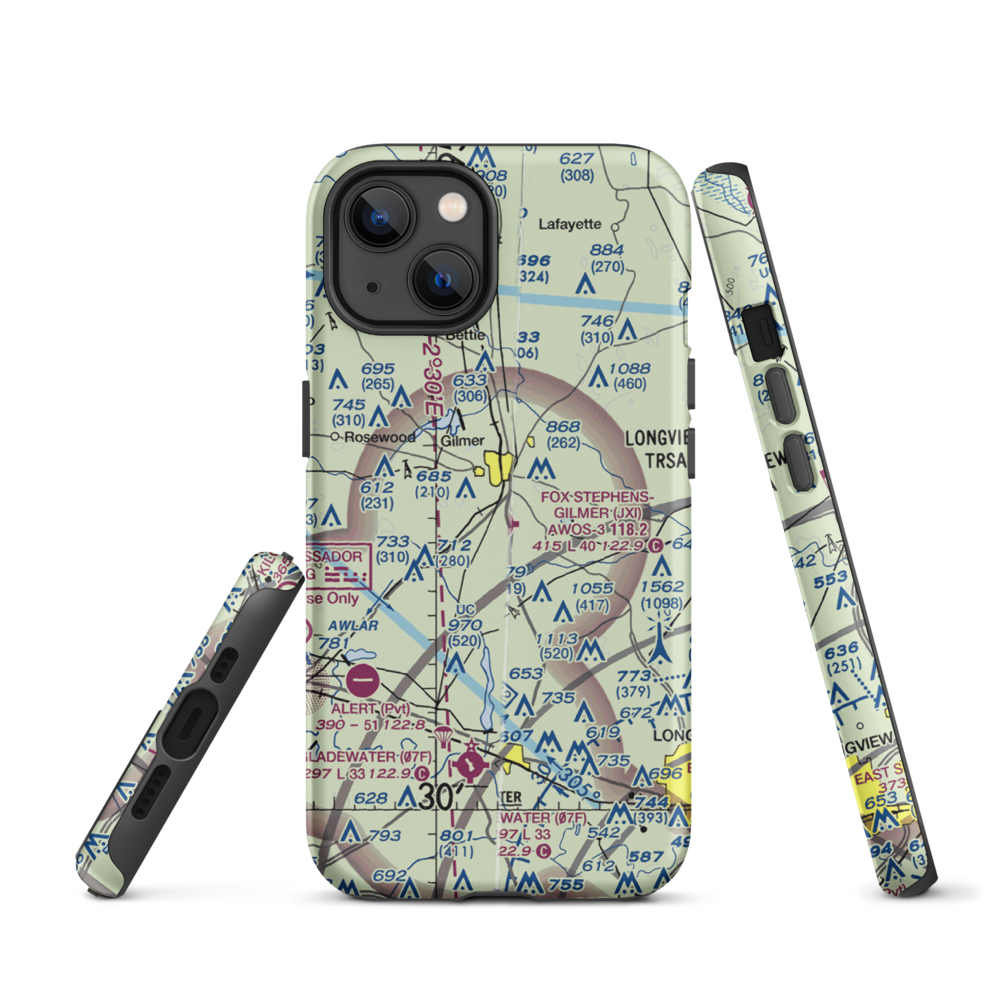 Fox Stephens Field Gilmer Municipal Airport (JXI) VFR Sectional  Tough iPhone Case iPhone 13 model shown