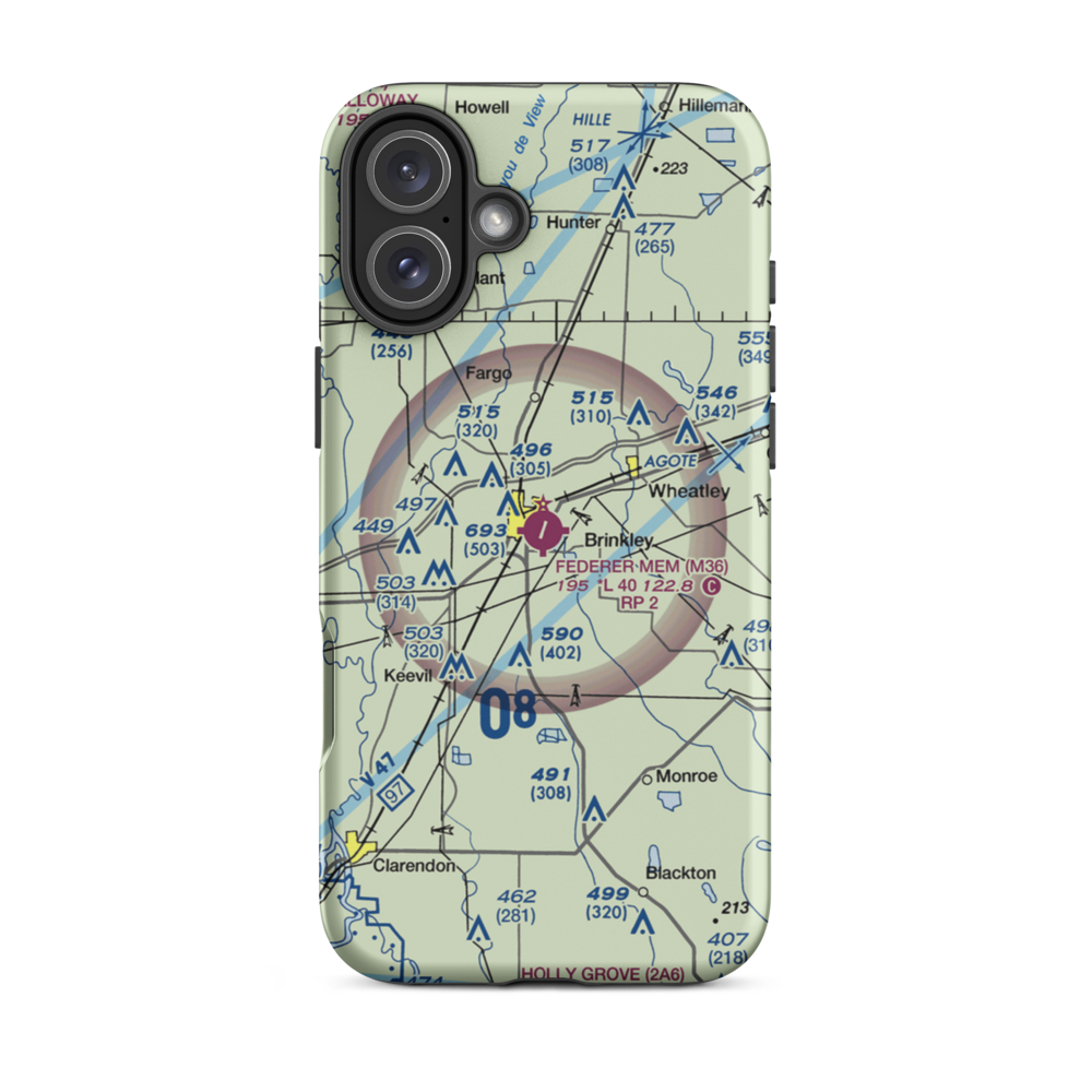 Frank Federer Memorial Airport (M36) VFR Sectional  Tough iPhone Case iPhone 16 Plus model shown