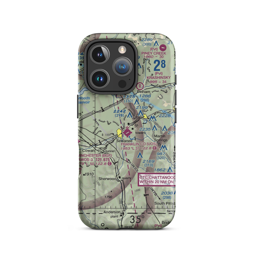 Franklin County Airport (UOS) VFR Sectional  Tough iPhone Case iPhone 16 Pro model shown