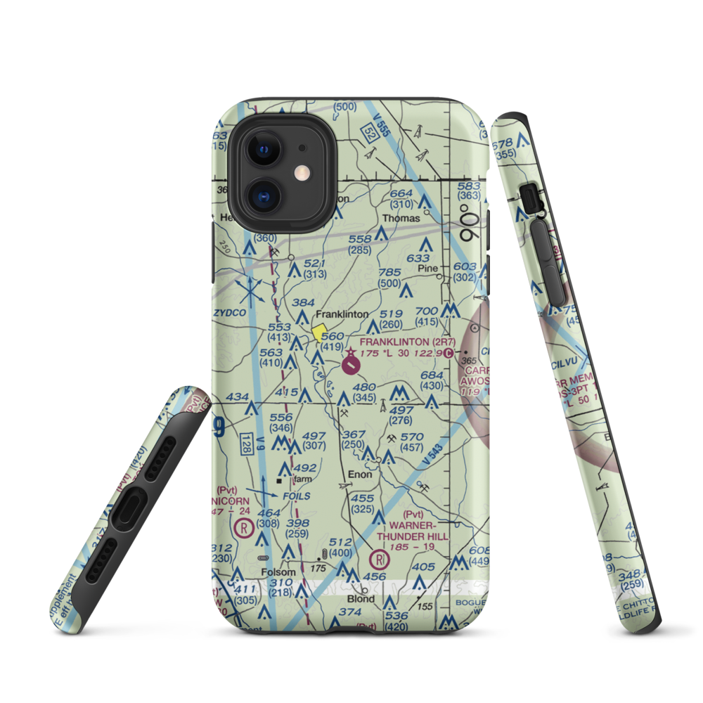 Franklinton Airport (2R7) VFR Sectional  Tough iPhone Case iPhone 11 model shown
