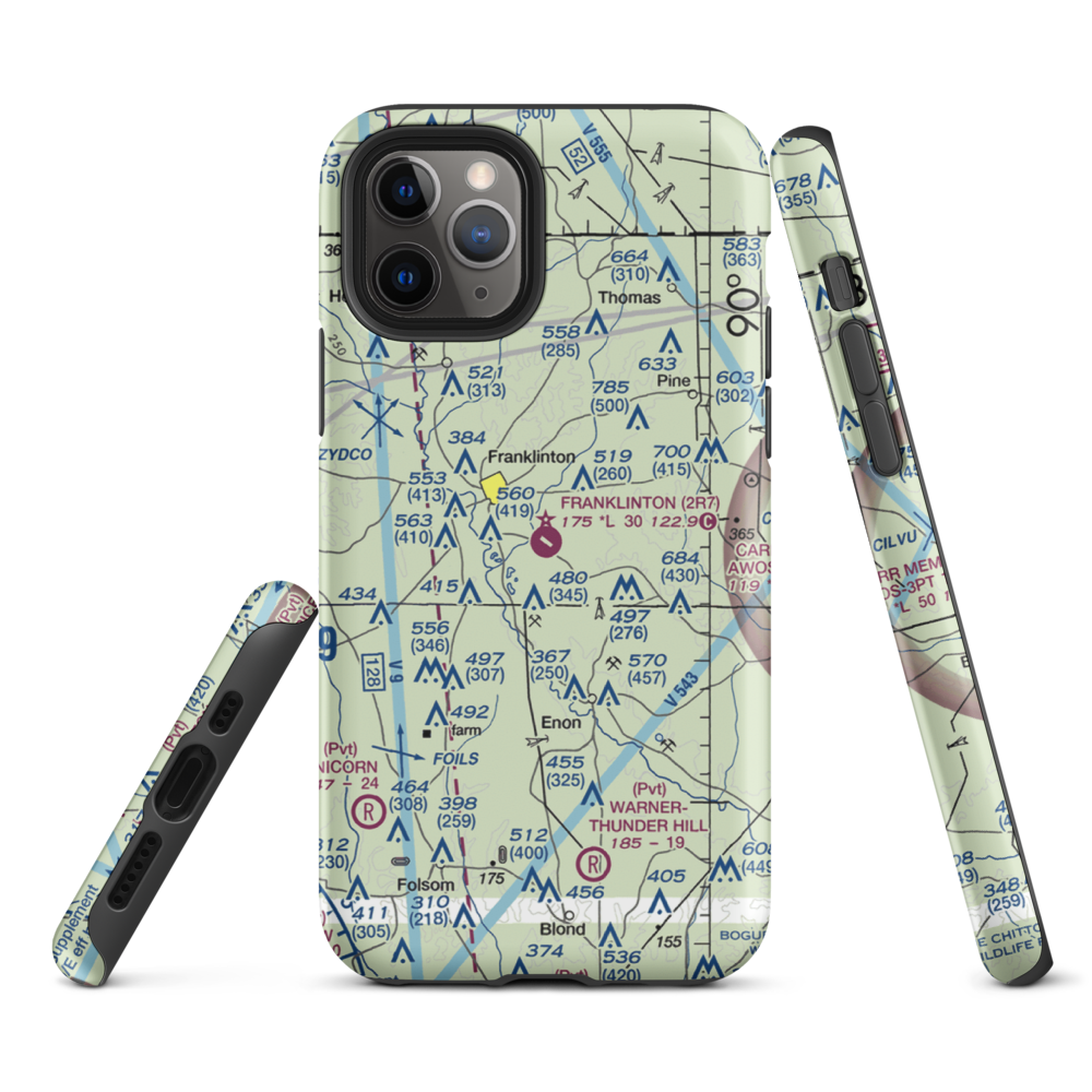 Franklinton Airport (2R7) VFR Sectional  Tough iPhone Case iPhone 11 Pro model shown