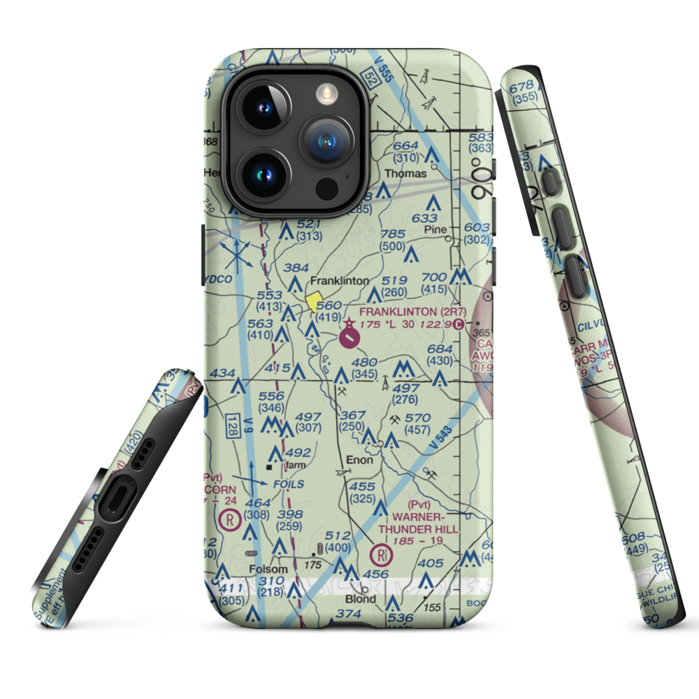 Franklinton Airport (2R7) VFR Sectional  Tough iPhone Case iPhone 15 Pro Max model shown