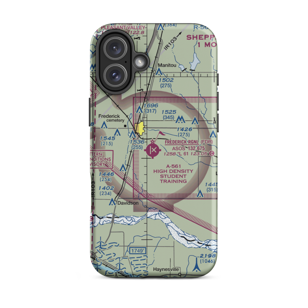 Frederick Regional Airport (FDR) VFR Sectional  Tough iPhone Case iPhone 16 Plus model shown