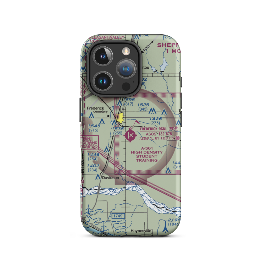 Frederick Regional Airport (FDR) VFR Sectional  Tough iPhone Case iPhone 16 Pro model shown