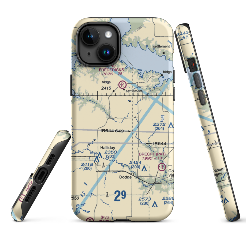 Frei Private Airport (ND16) VFR Sectional  Tough iPhone Case iPhone 15 Plus model shown