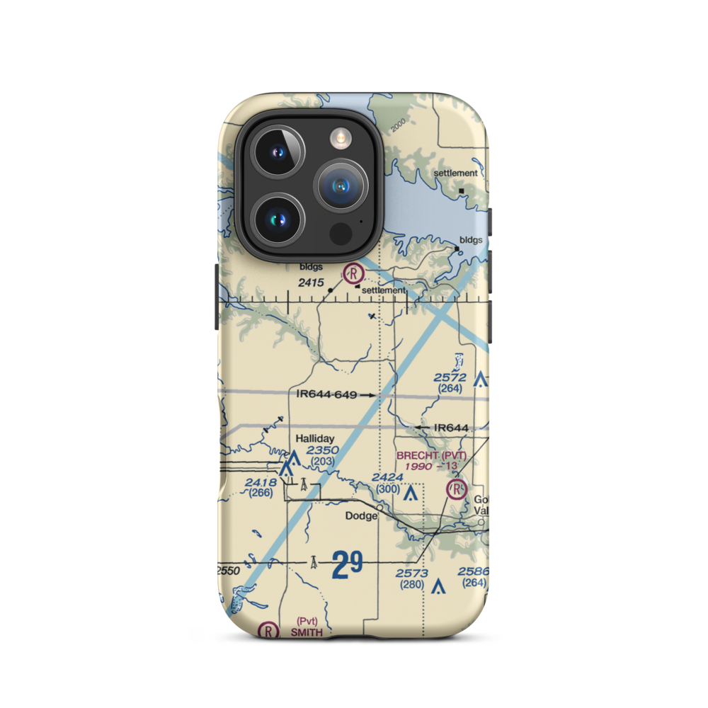 Frei Private Airport (ND16) VFR Sectional  Tough iPhone Case iPhone 16 Pro model shown