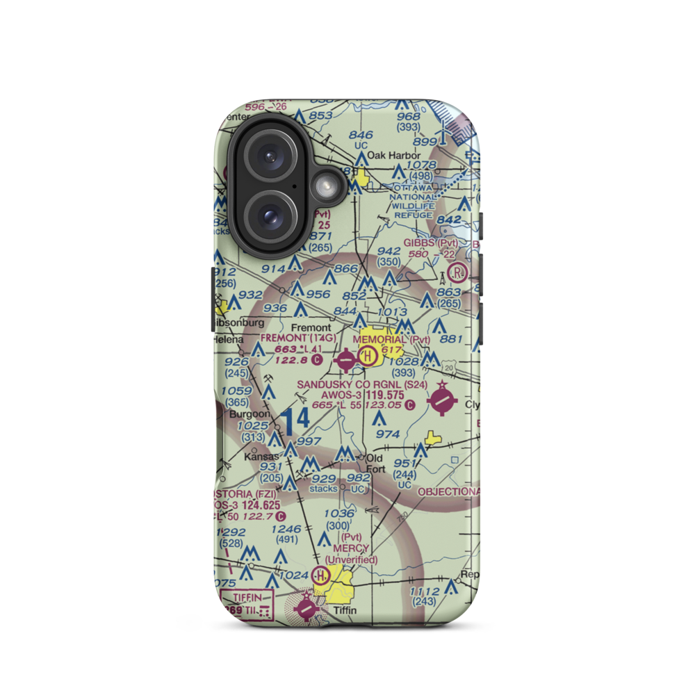 Fremont Airport (14G) VFR Sectional  Tough iPhone Case iPhone 16 model shown