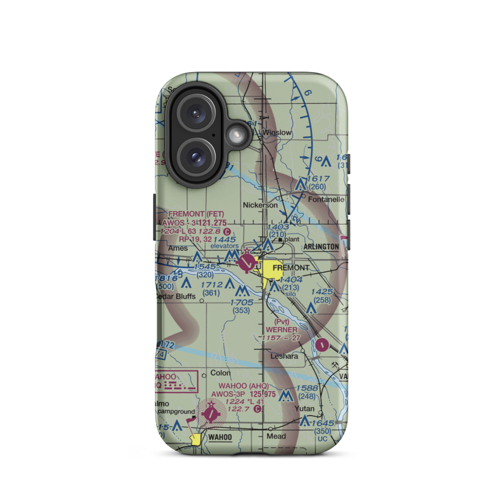 Fremont Municipal Airport (FET) VFR Sectional  Tough iPhone Case iPhone 16 model shown