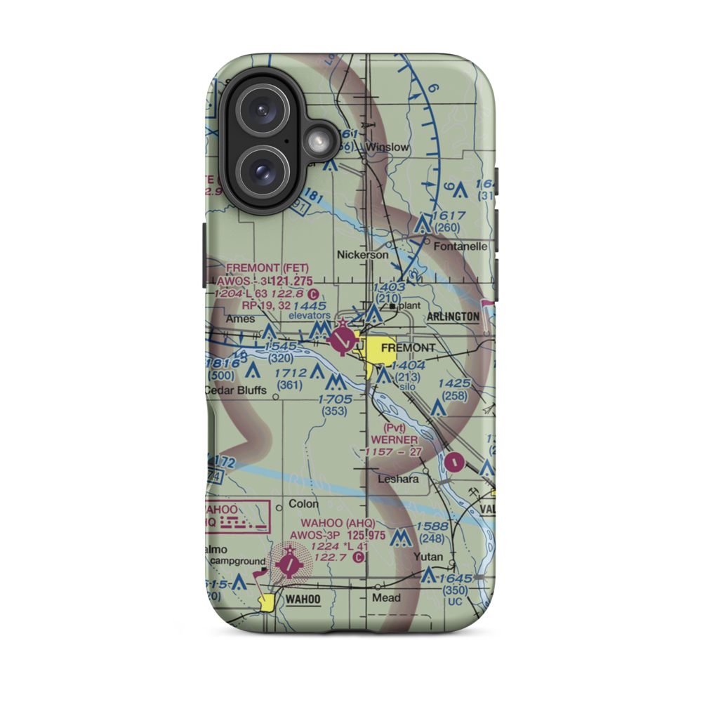 Fremont Municipal Airport (FET) VFR Sectional  Tough iPhone Case iPhone 16 Plus model shown