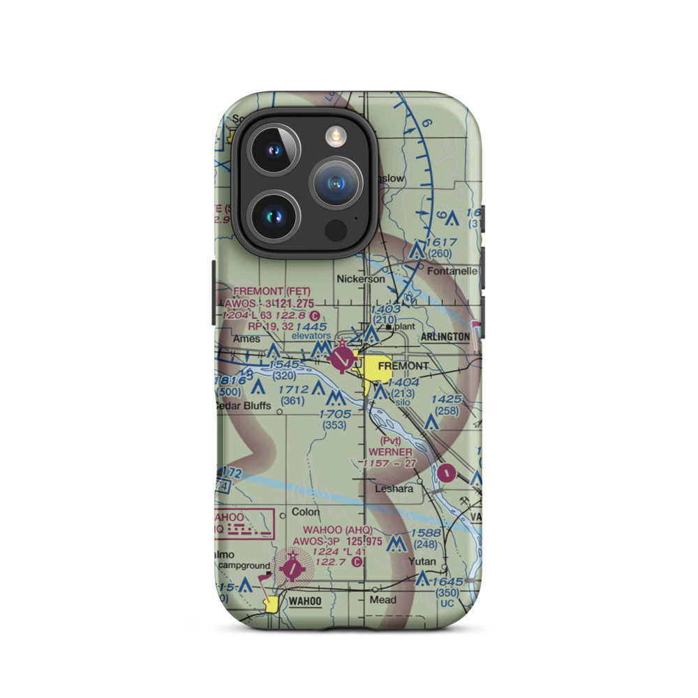 Fremont Municipal Airport (FET) VFR Sectional  Tough iPhone Case iPhone 16 Pro model shown