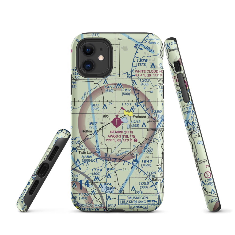 Fremont Municipal Airport (FFX) VFR Sectional  Tough iPhone Case iPhone 11 model shown
