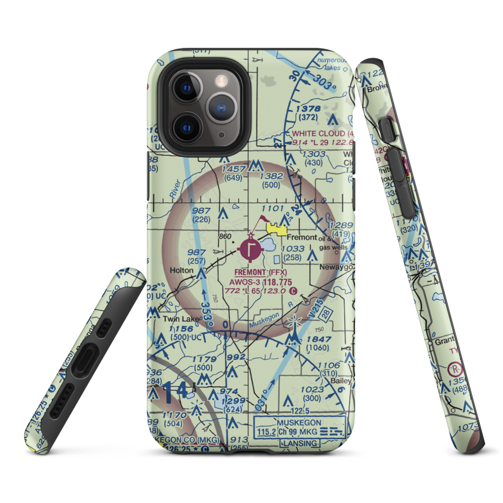 Fremont Municipal Airport (FFX) VFR Sectional  Tough iPhone Case iPhone 11 Pro model shown
