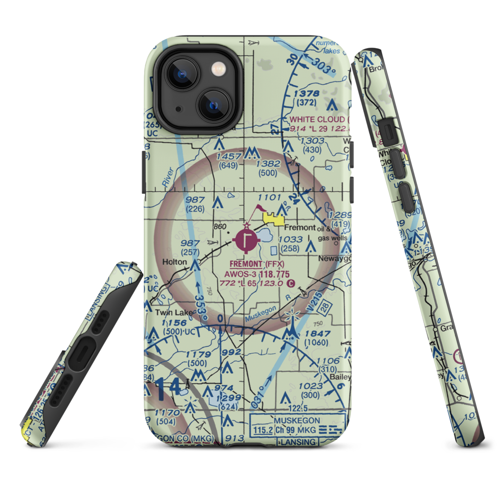 Fremont Municipal Airport (FFX) VFR Sectional  Tough iPhone Case iPhone 14 Plus model shown