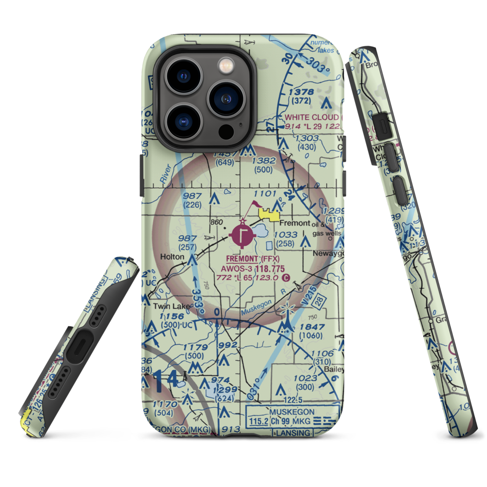 Fremont Municipal Airport (FFX) VFR Sectional  Tough iPhone Case iPhone 14 Pro Max model shown