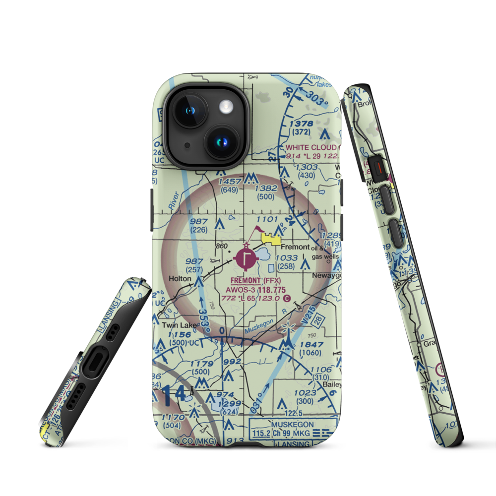 Fremont Municipal Airport (FFX) VFR Sectional  Tough iPhone Case iPhone 15 model shown