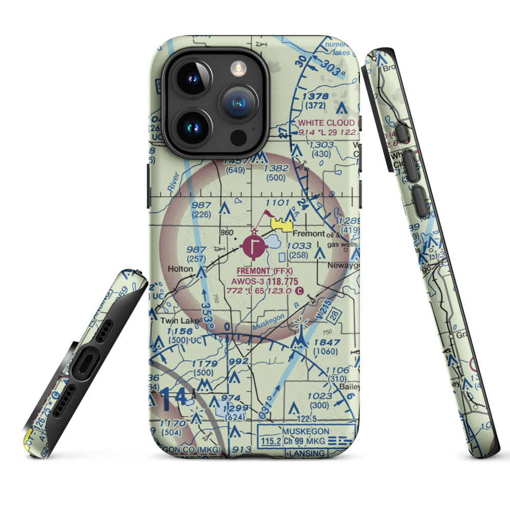 Fremont Municipal Airport (FFX) VFR Sectional  Tough iPhone Case iPhone 15 Pro Max model shown