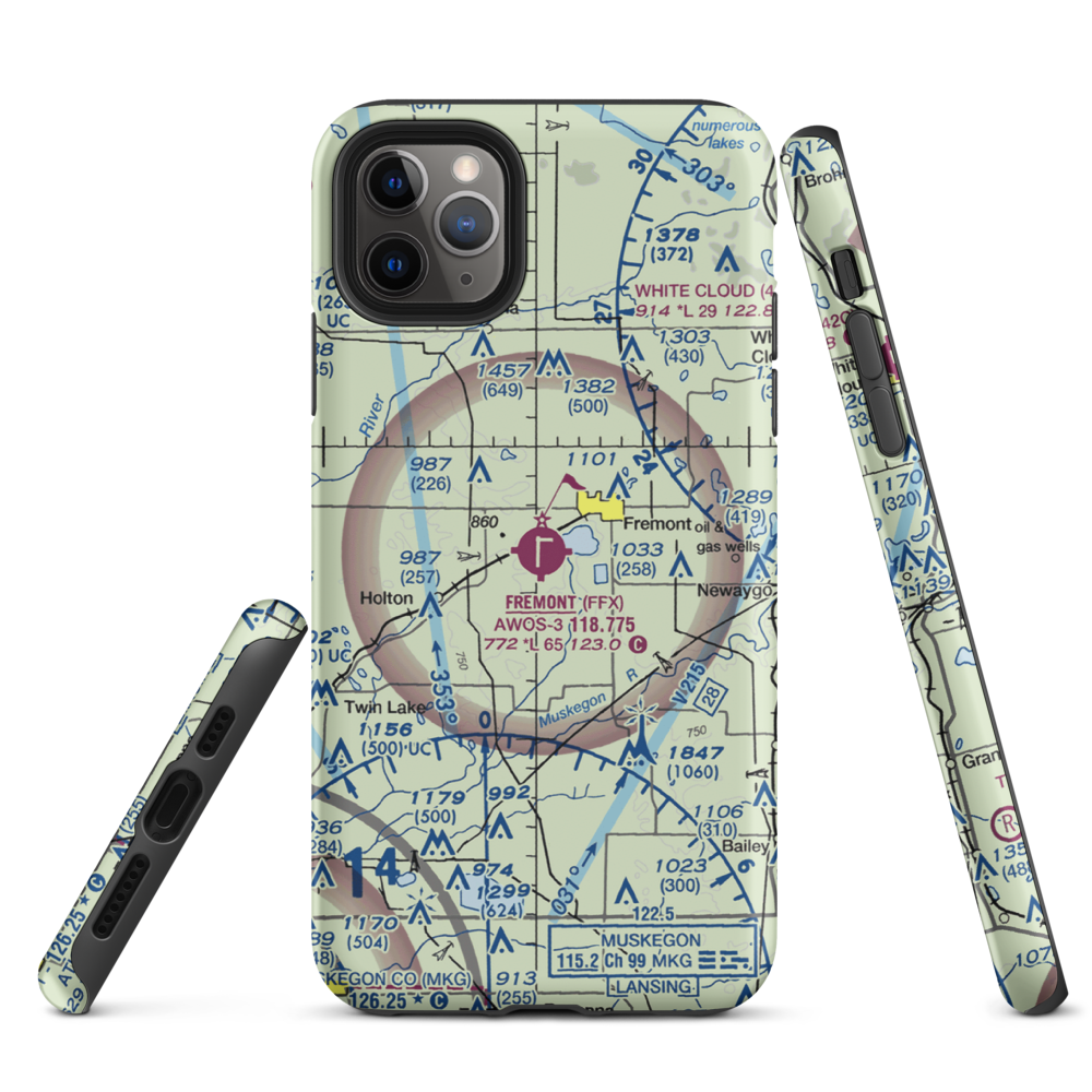 Fremont Municipal Airport (FFX) VFR Sectional  Tough iPhone Case iPhone 11 Pro Max model shown
