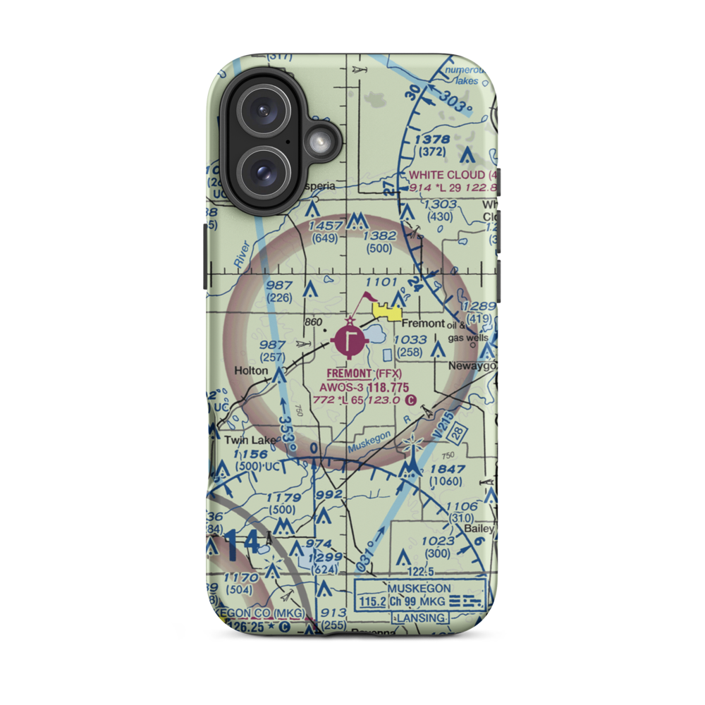 Fremont Municipal Airport (FFX) VFR Sectional  Tough iPhone Case iPhone 16 Plus model shown