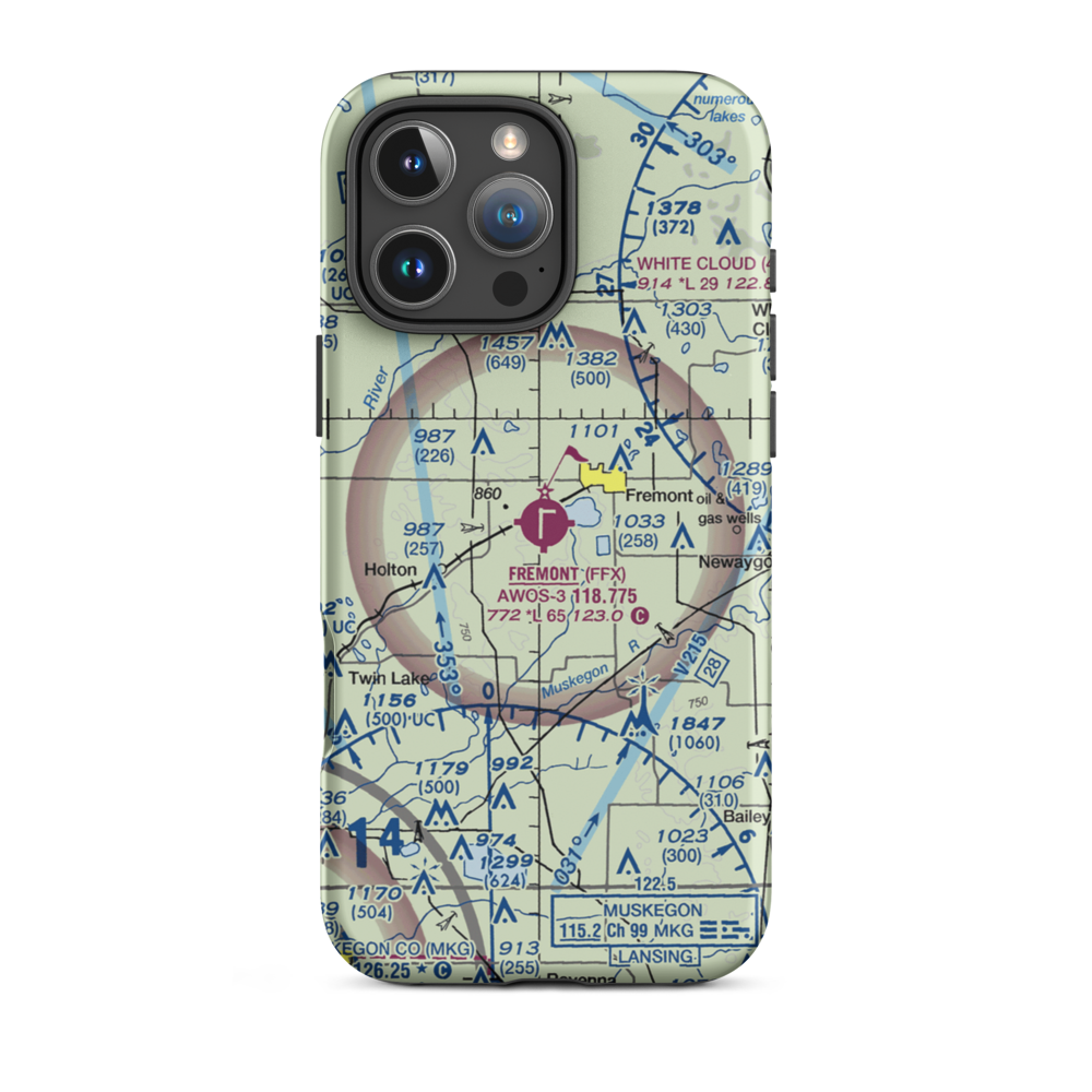 Fremont Municipal Airport (FFX) VFR Sectional  Tough iPhone Case iPhone 16 Pro Max model shown