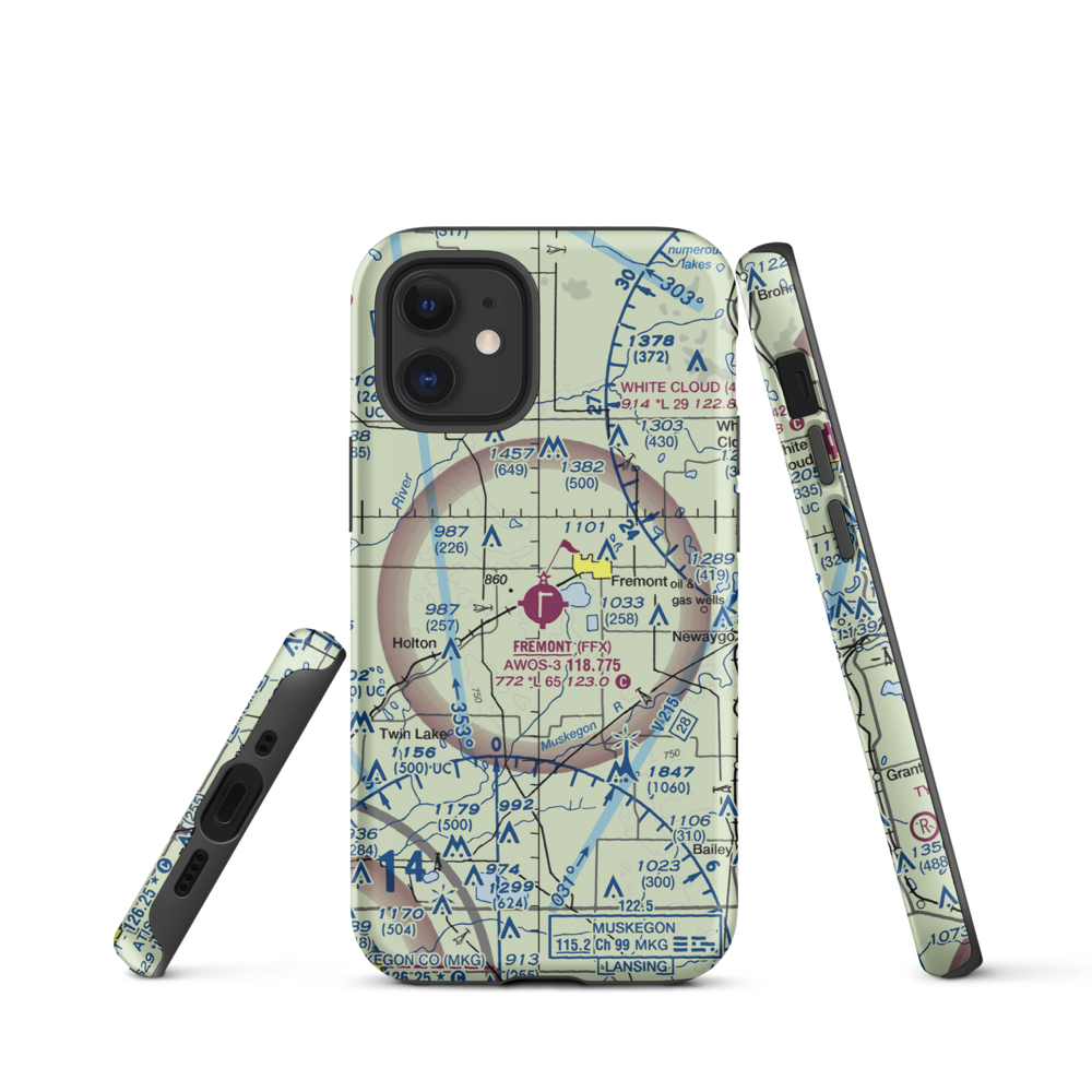 Fremont Municipal Airport (FFX) VFR Sectional  Tough iPhone Case iPhone 12 mini model shown