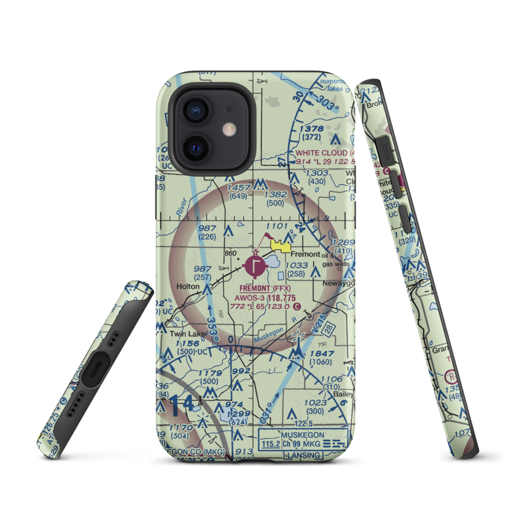 Fremont Municipal Airport (FFX) VFR Sectional  Tough iPhone Case iPhone 12 model shown